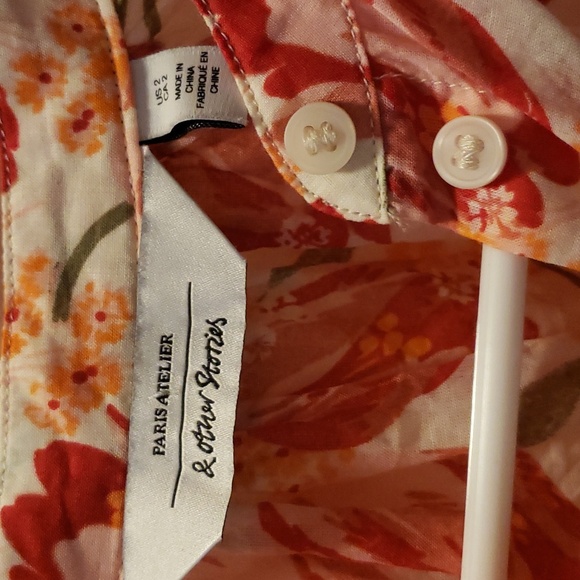 PARIS ATELIER & other stories Oversized Tulip🌷 Print Cotton Blouse Sz 2 - Picture 2 of 5